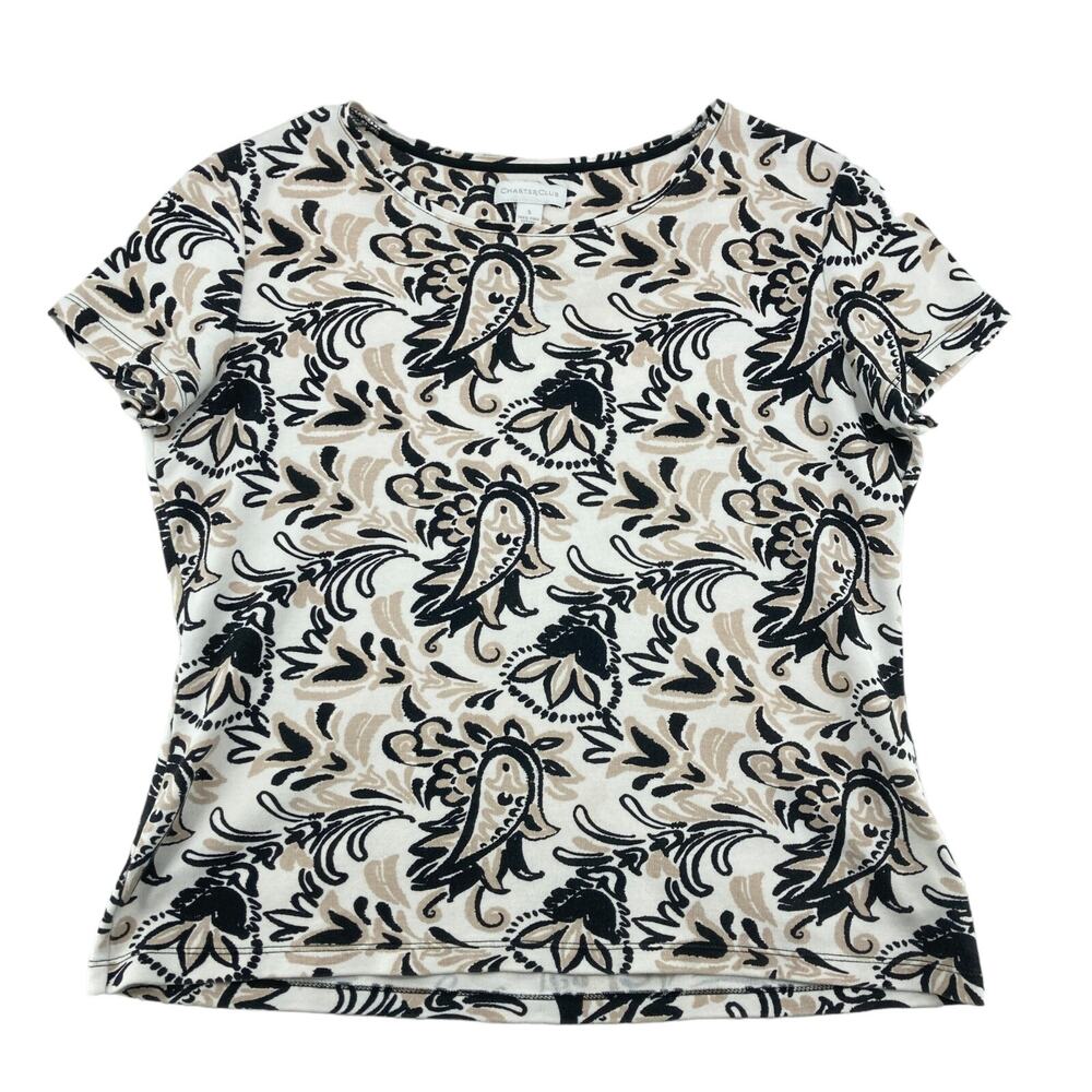 Charter Club T Shirt Top Womens Small Multi Floral Knit Pima Cotton Short Sleeve